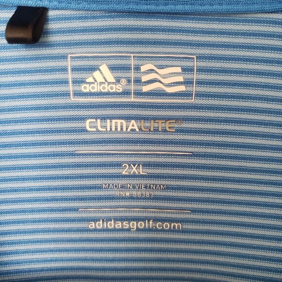 Adidas ClimaLite Golf Polo Shirt Stampede Green Canyon 2XL Blue Stripe - Picture 5 of 6